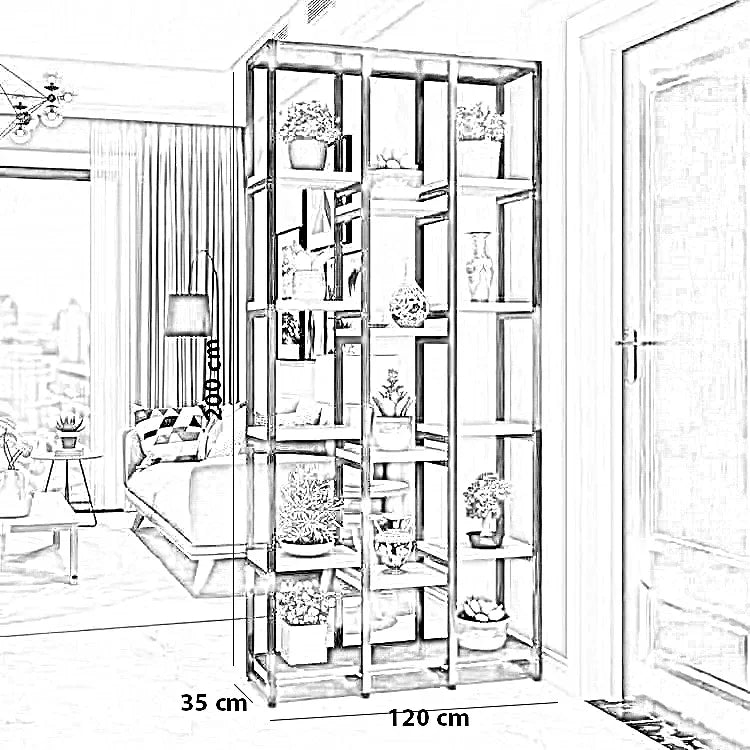 وحدة أرفف خشب ام دي اف، 120*35*200 سم