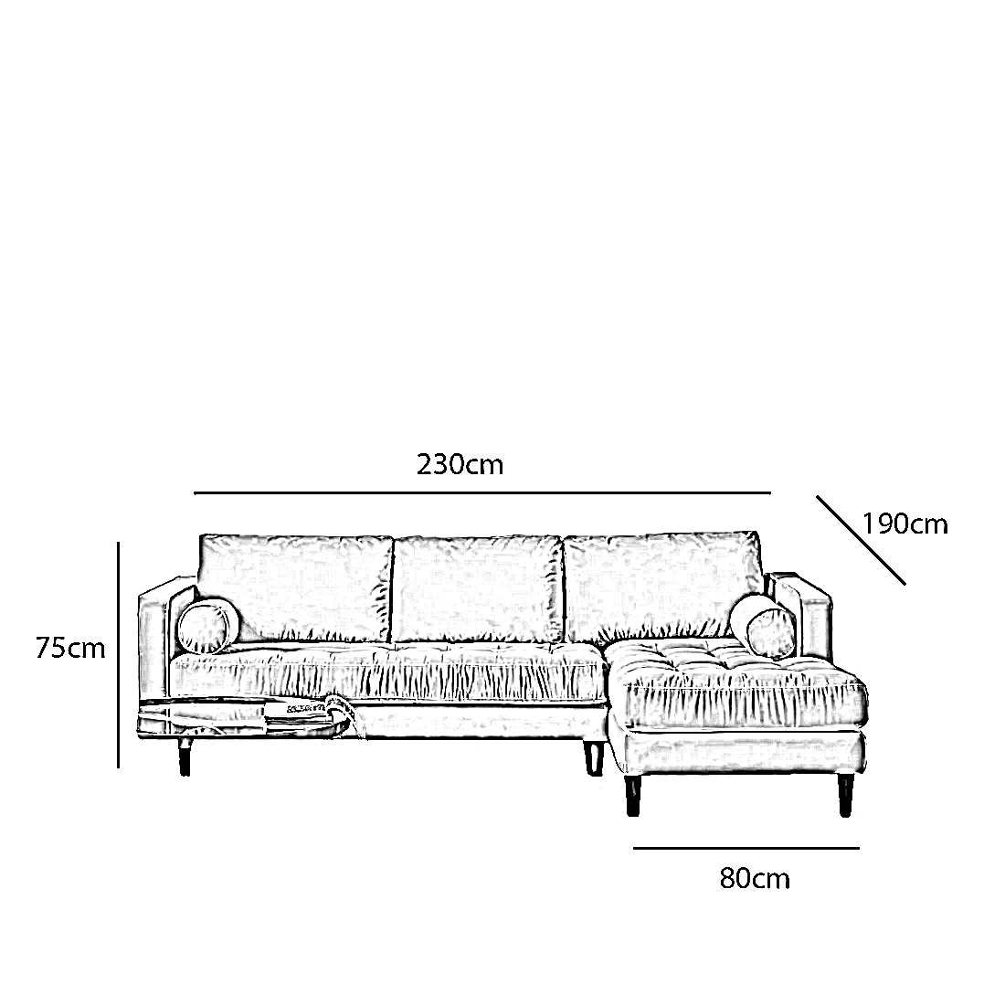 ركنة خشب زان، 230*190*75 سم