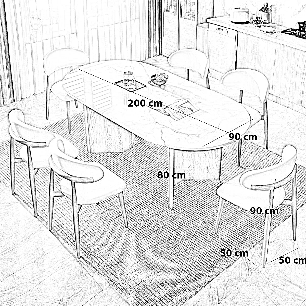 طقم سفرة خشب زان و كونتر، 7 قطع