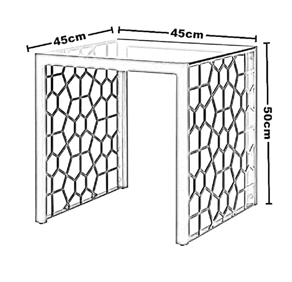 ترابيزة جانبية ستيل بسطح زجاج، 45*45*50 سم