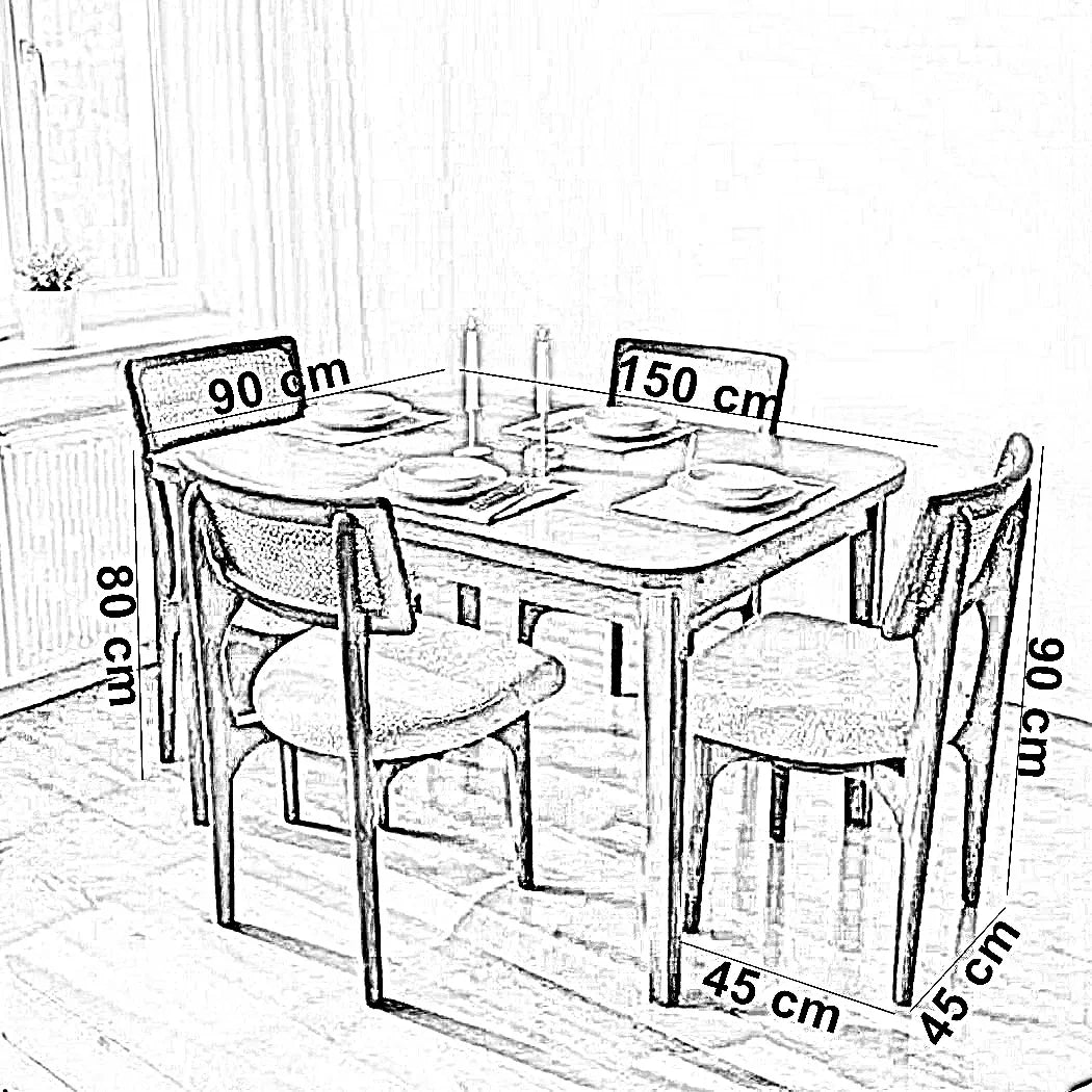 طقم سفرة خشب زان و كونتر، 5 قطع