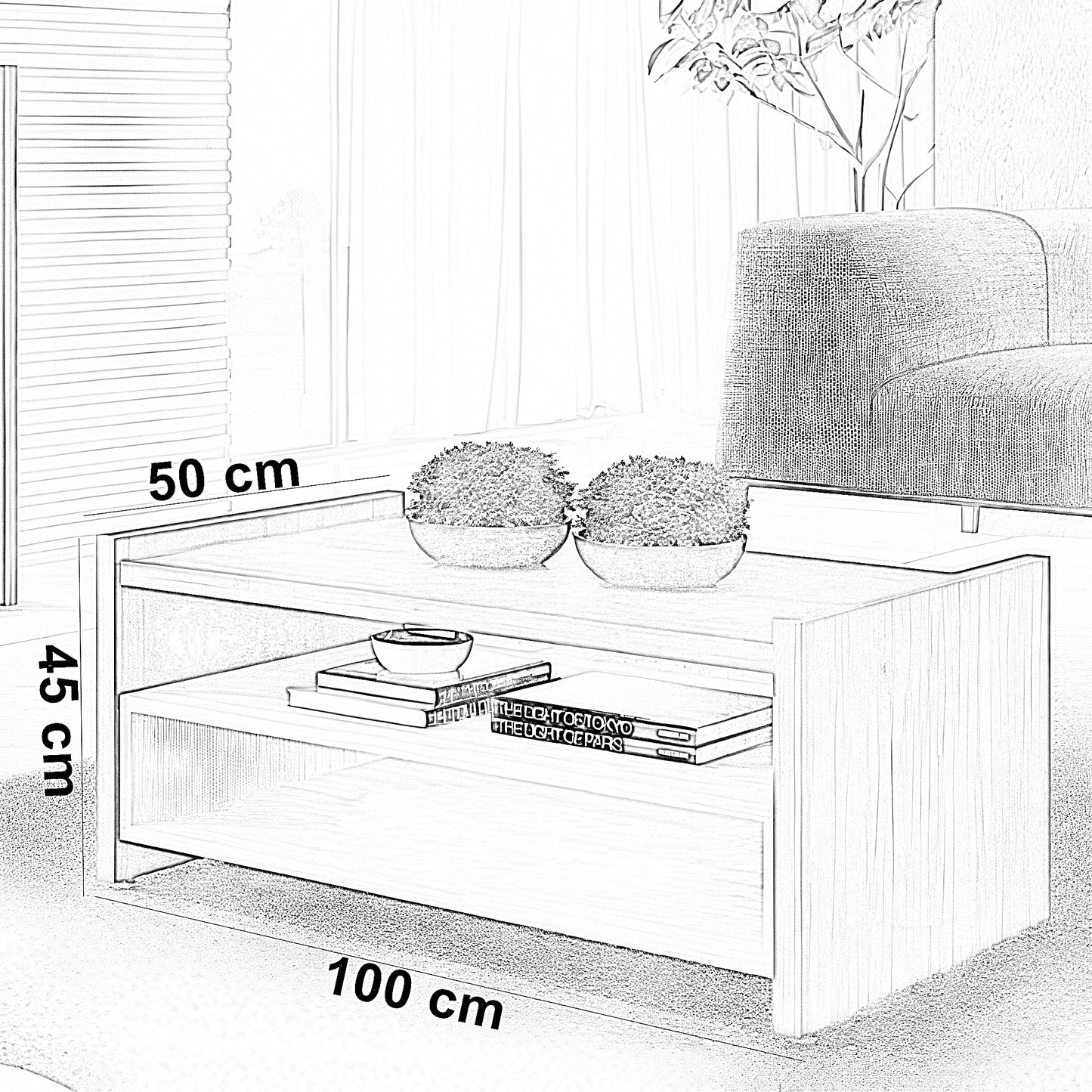 ترابيزة قهوة خشب ام دي اف أسباني، 100*50*45 سم
