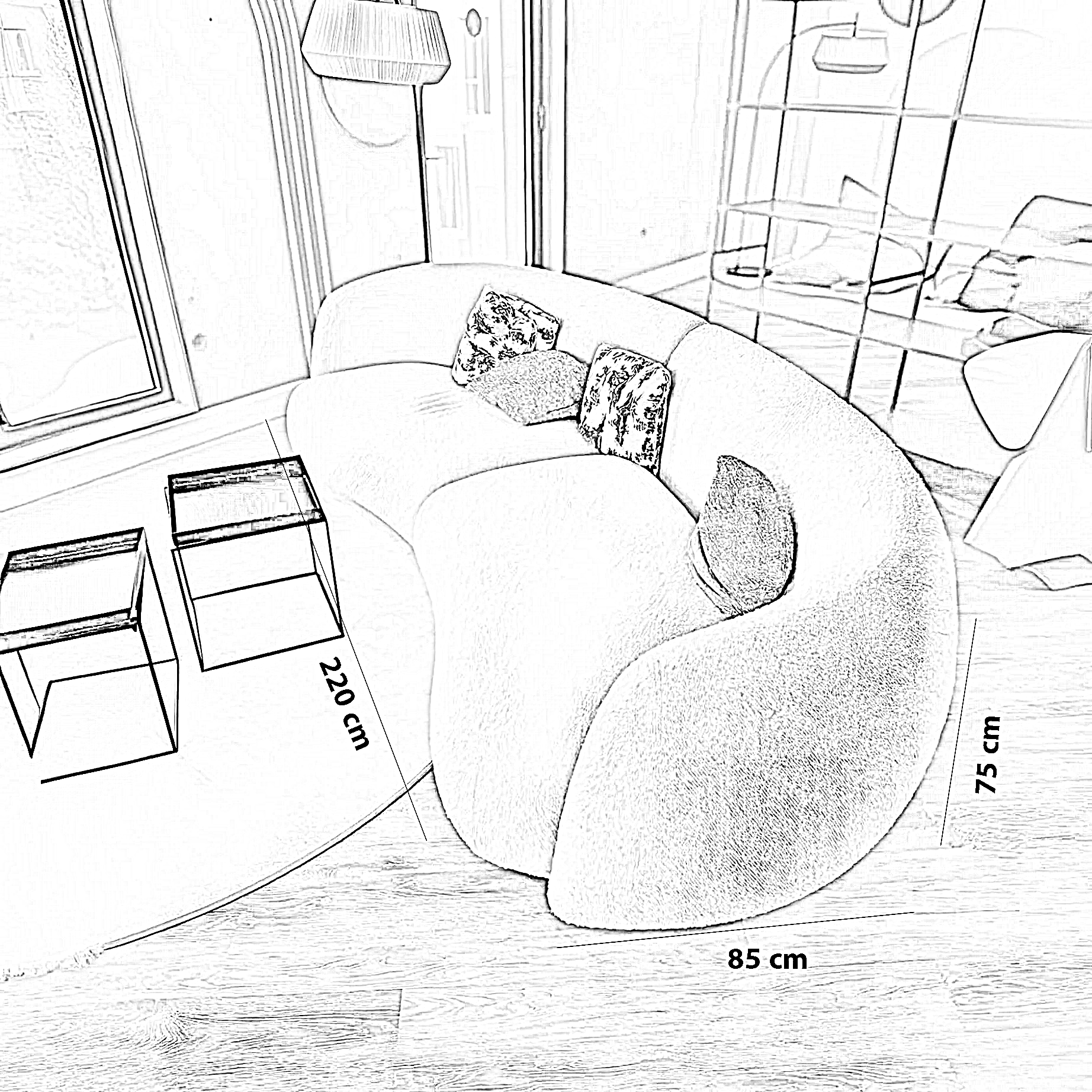 كنبة خشب طبيعي، 220*85*75 سم