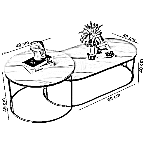 طقم ترابيزات قهوة متداخلة ستيل بسطح رخام، قطعتين