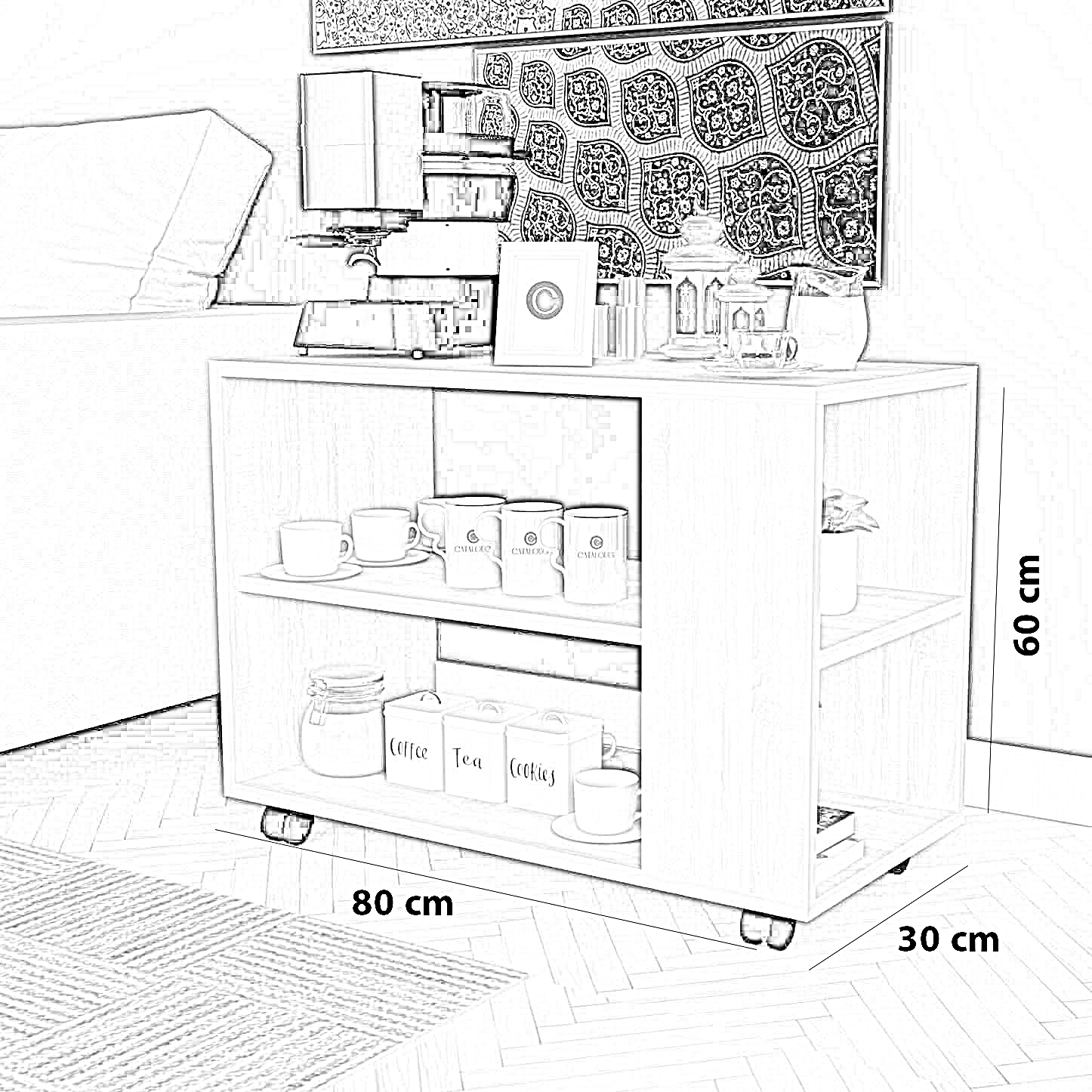 كوفي كورنر ام دي اف، 80*30*60 سم