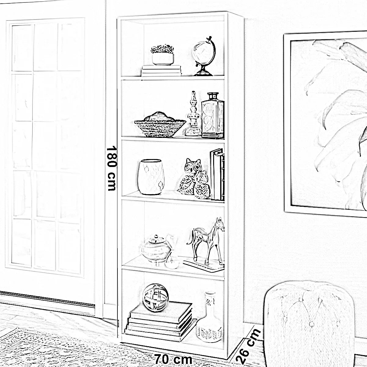 وحدة أرفف مكتبية ام دي اف، 70*26*180 سم