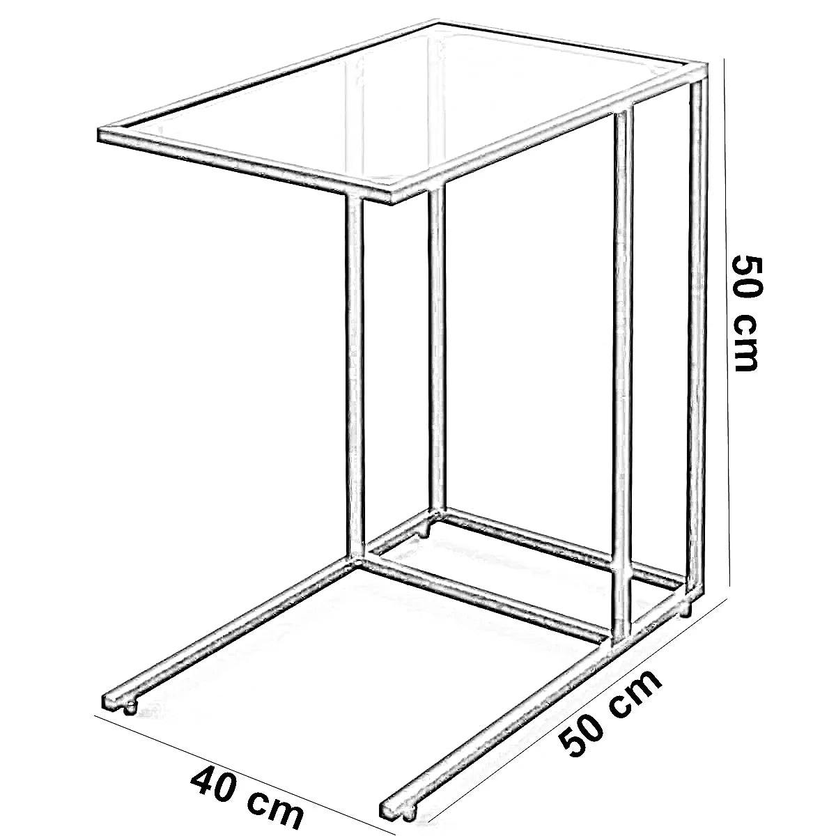 ترابيزة جانبية ستيل و زجاج، 40*50*50 سم