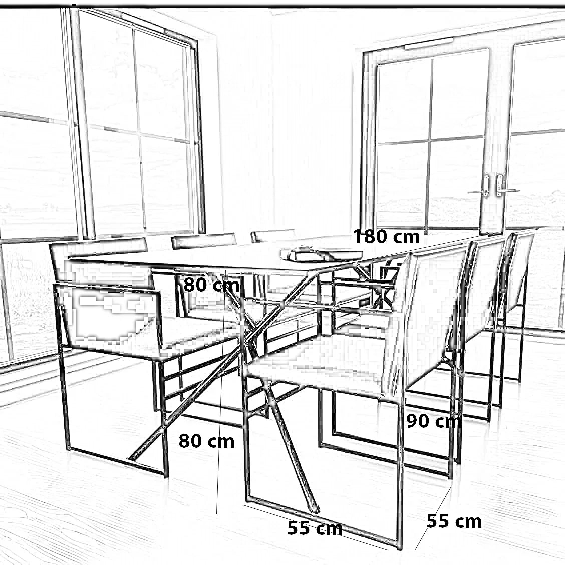 طقم سفرة ستيل وخشب ام دي اف، 7 قطع