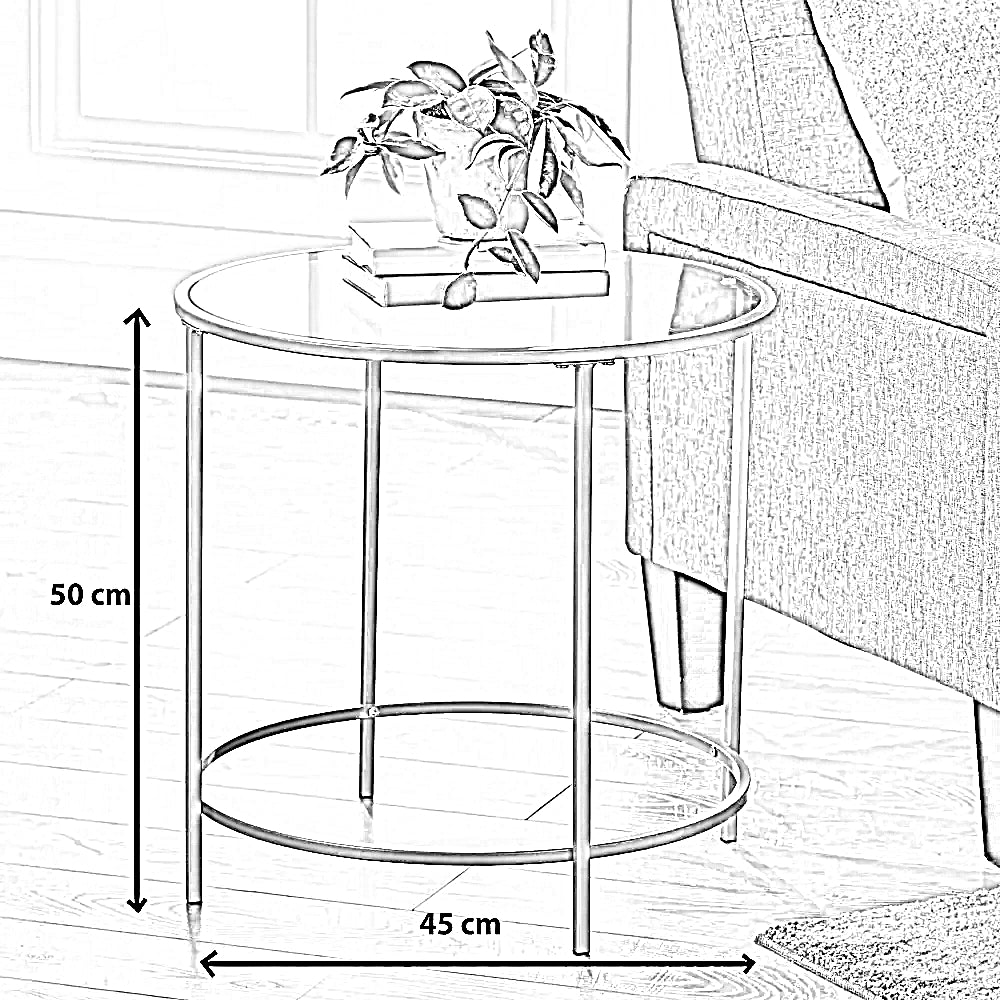 ترابيزة جانبية ستيل بسطح زجاج، 45*45*50 سم