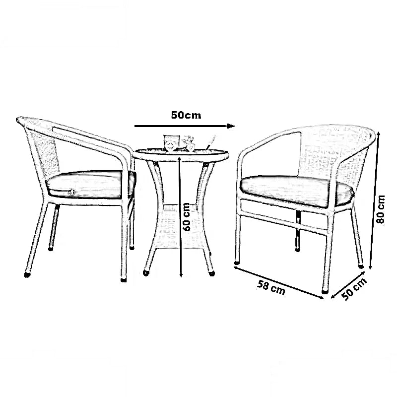 طقم للحدائق معدن و راتان، 3 قطع