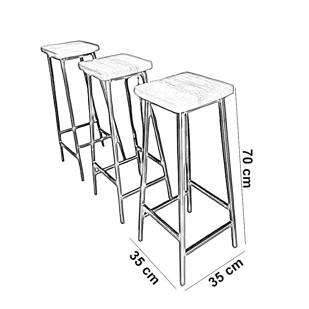 كرسي بار ستيل و ام دي اف، 35*35*70 سم