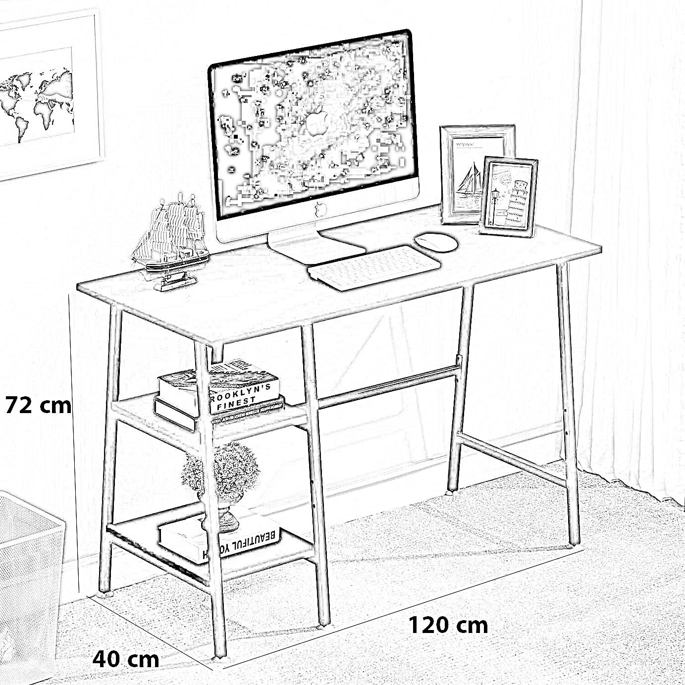 مكتب معدن، 120*40*72 سم