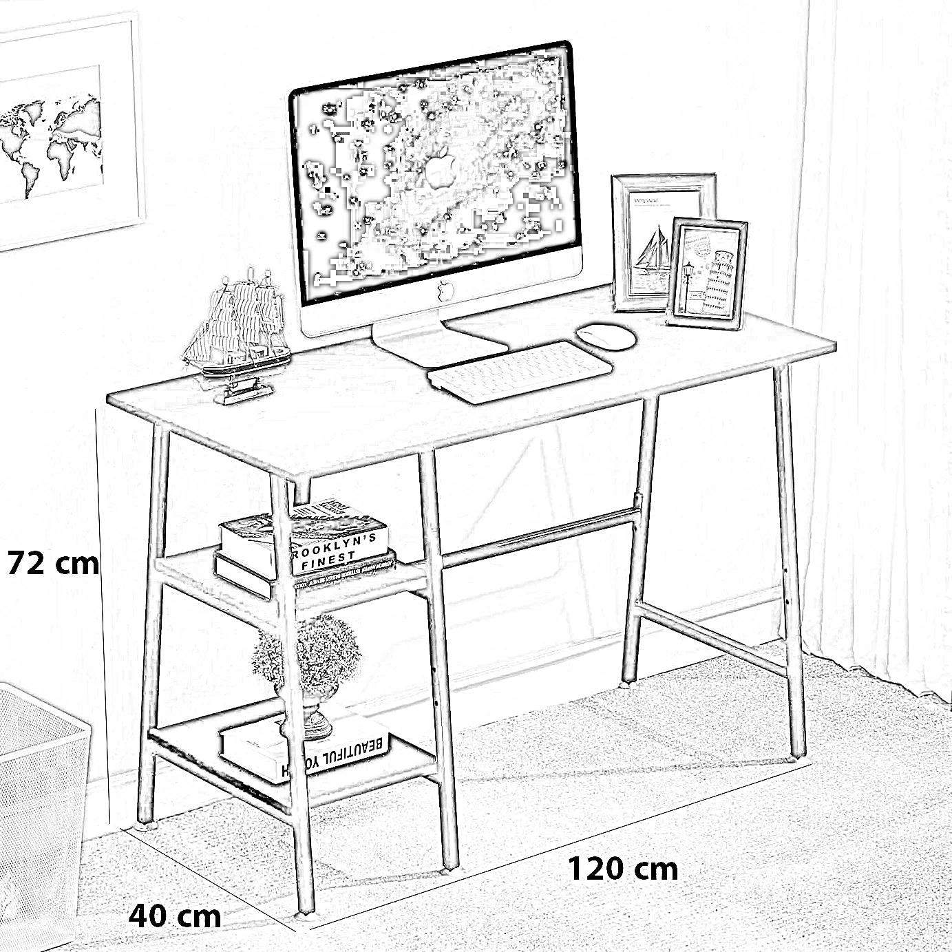 مكتب معدن، 120*40*72 سم