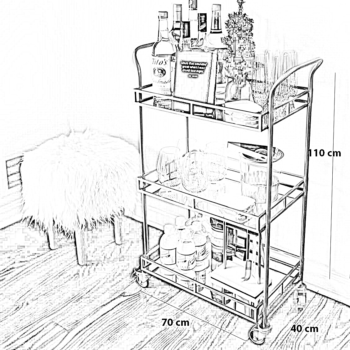 ترابيزة تقديم ستيل، 70*40*110 سم