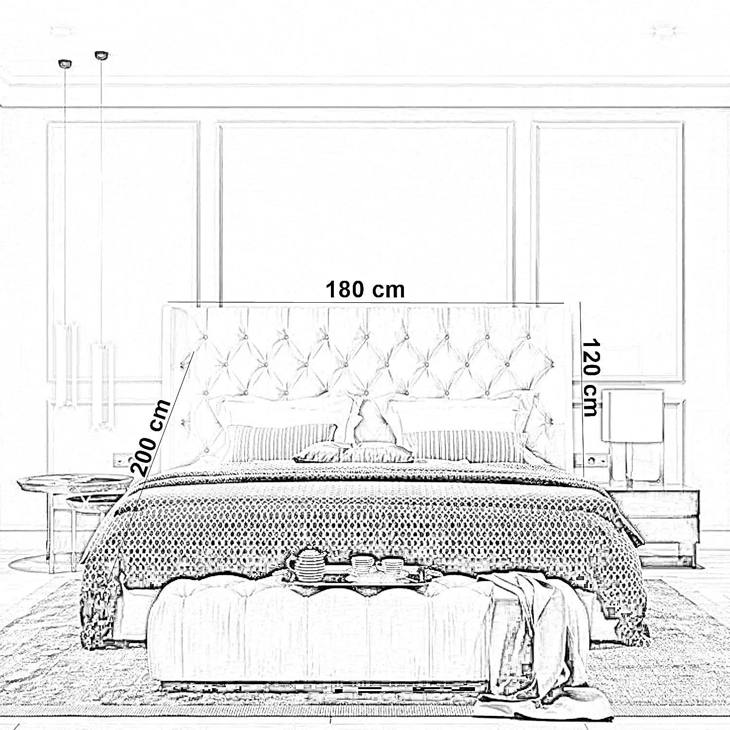 سرير سوبر  كينج خشب ام دي اف و زان، 180*200*120 سم