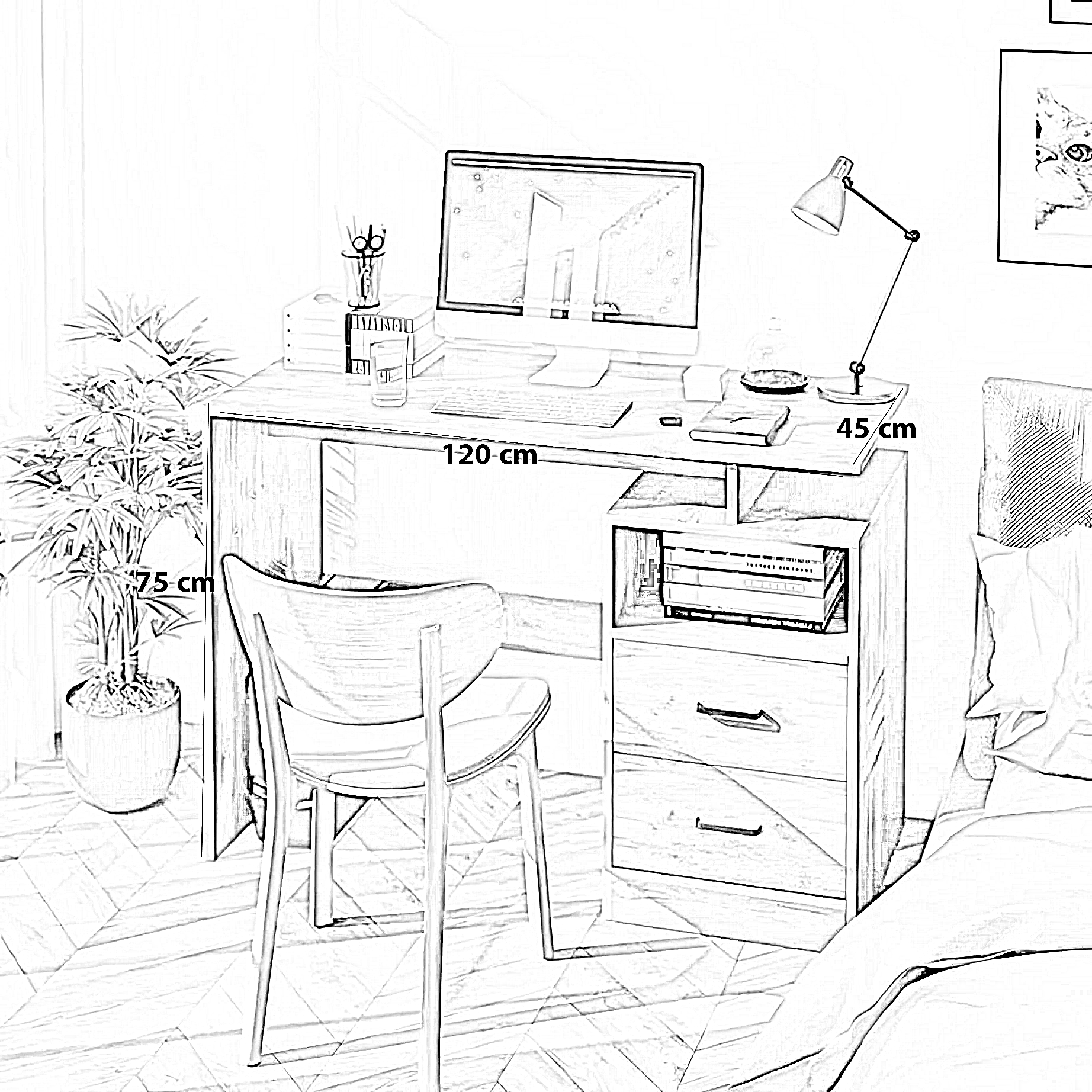 مكتب خشب ام دي اف، 120*45*75 سم