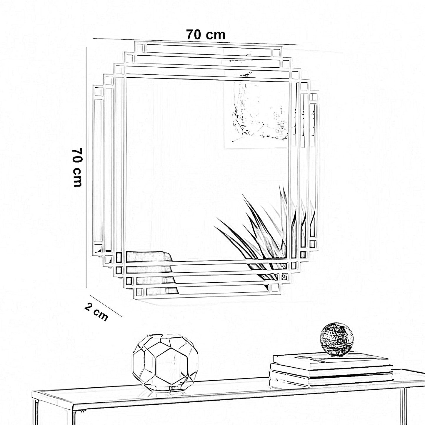 مرايا حائط بإطار خشب ام دي اف، 70*2*70 سم