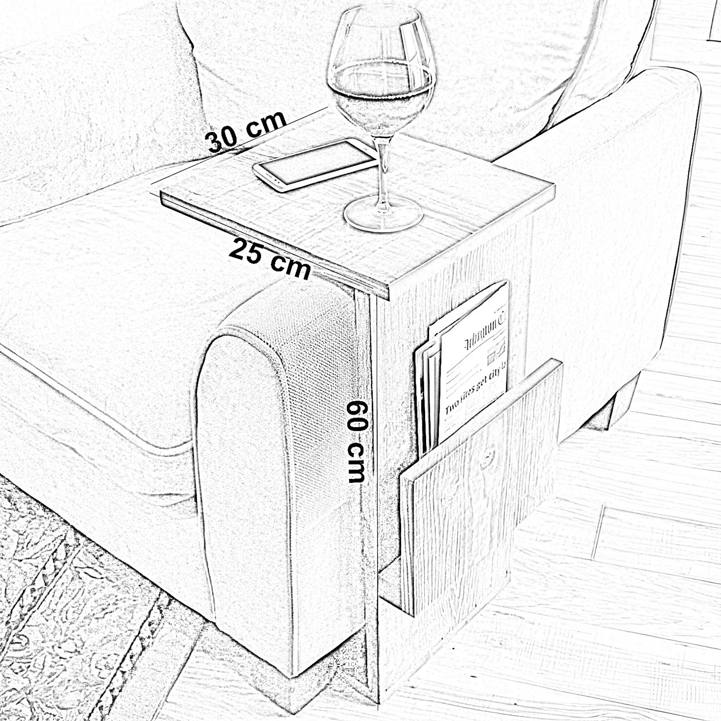 ترابيزة جانبية خشب موسكي، 30*25*60 سم