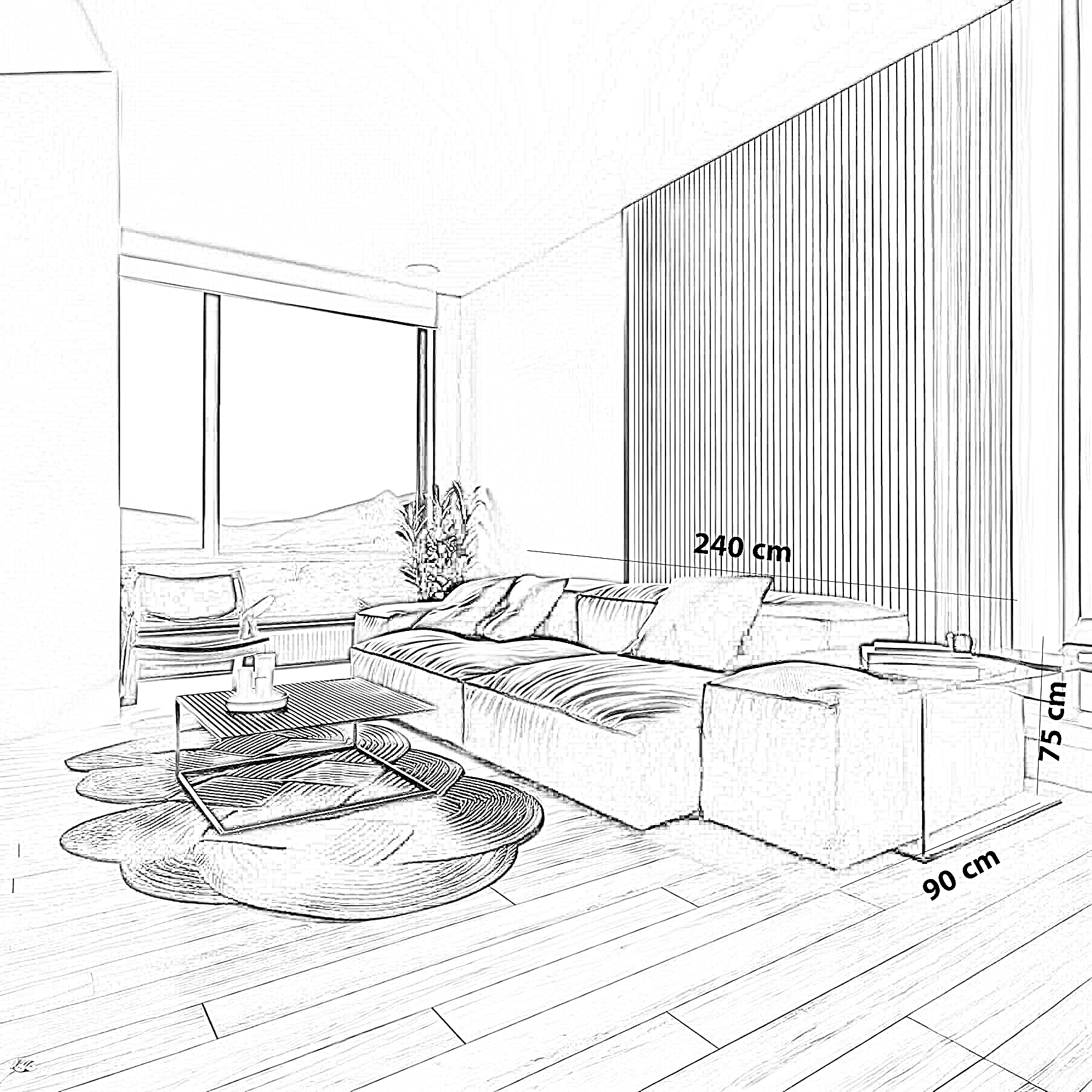 كنبة خشب زان، 240*90*75 سم