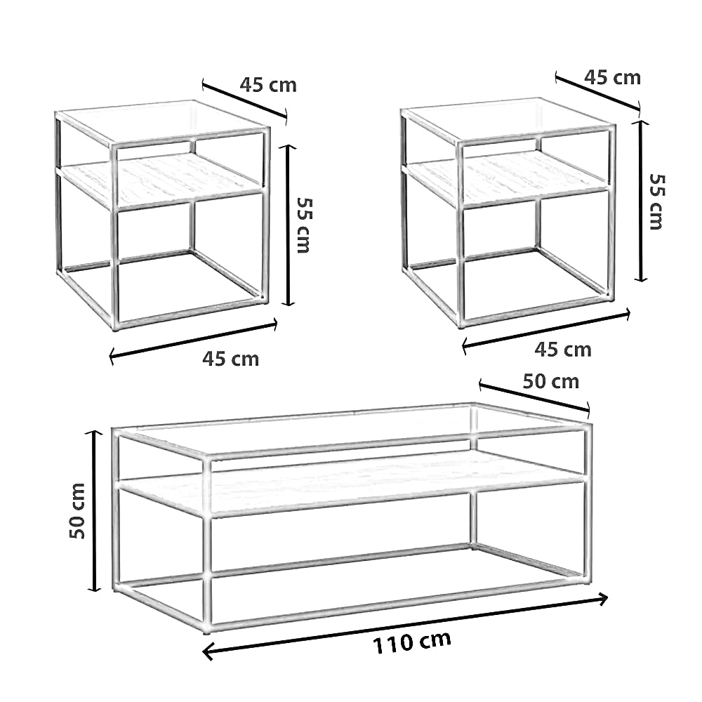 طقم ترابيزة قهوة مع ترابيزات جانبية ستيل ، 3 قطع