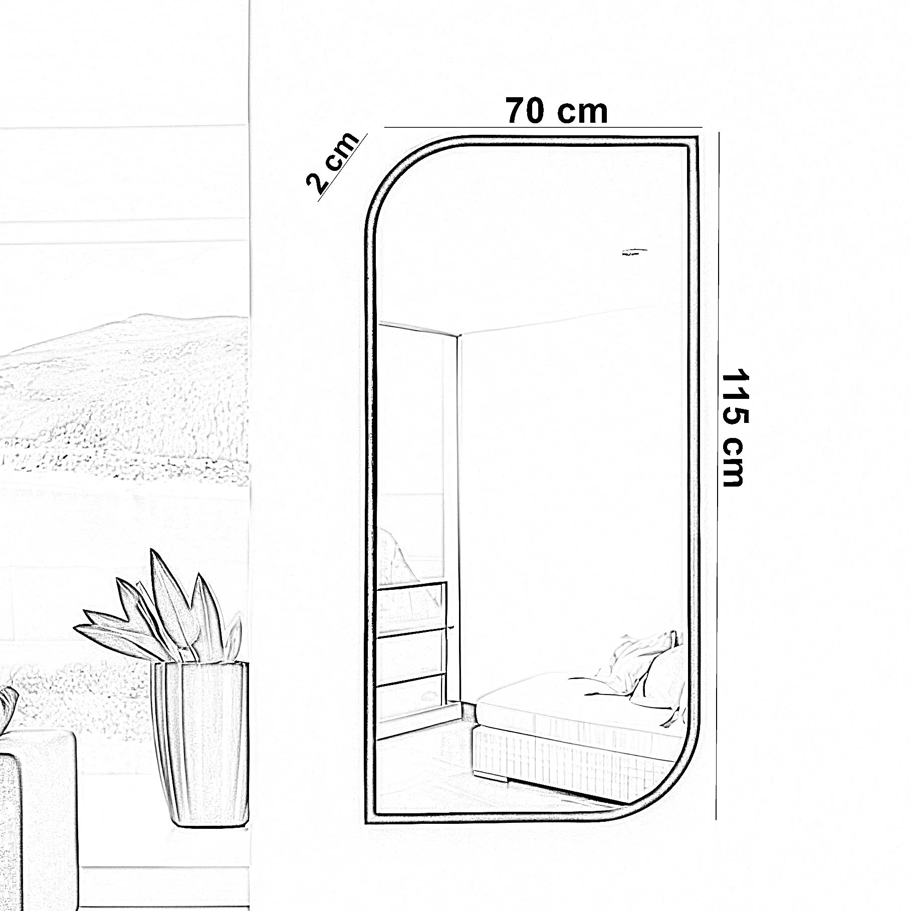 مرايا حائط بإطار خشب ام دي اف، 70*2*115 سم