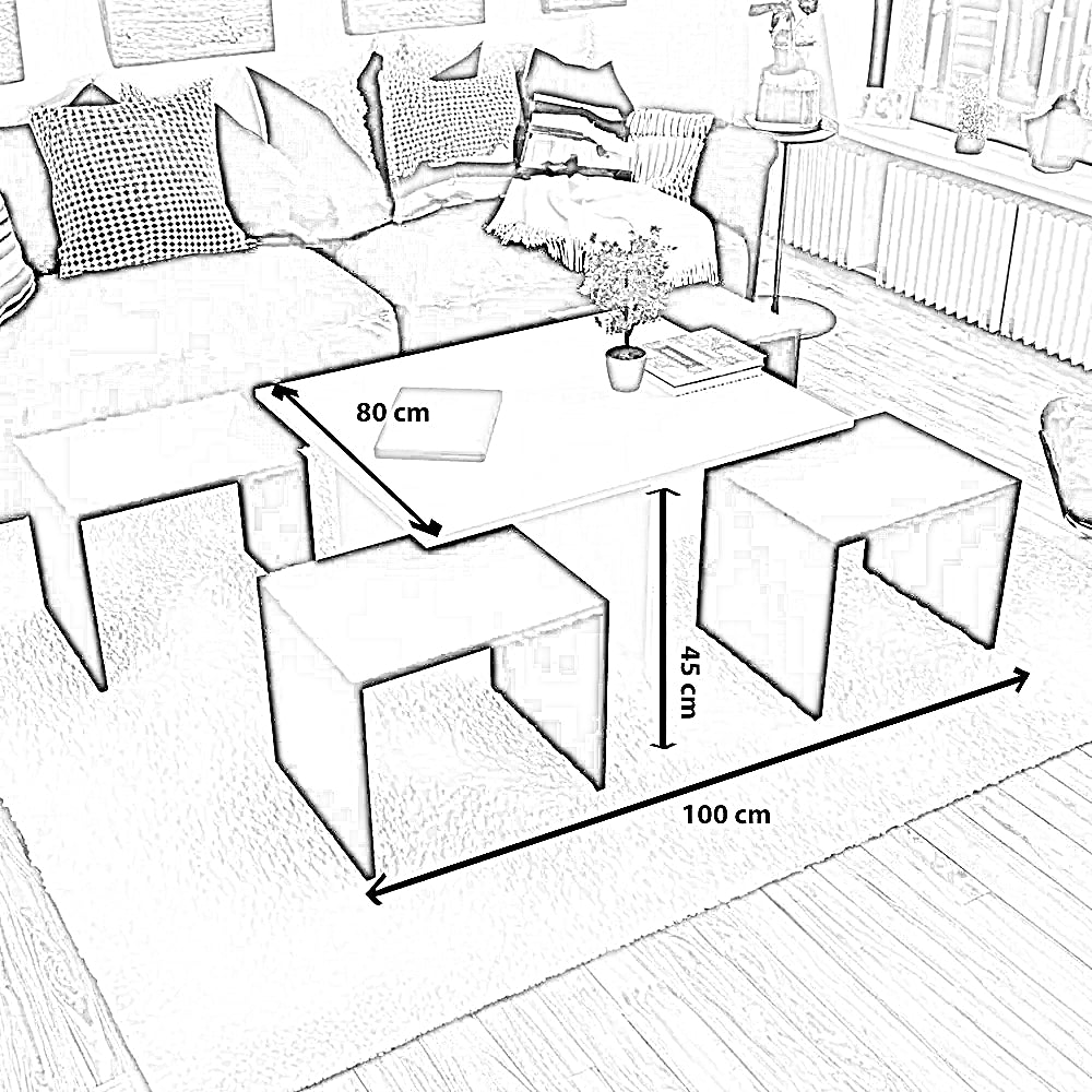ترابيزة ام دي اف قابلة للتعديل، 5 قطع - 100*80*45 سم