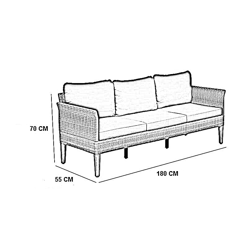ركنة خارجية ستيل و راتان، 180*55*70 سم
