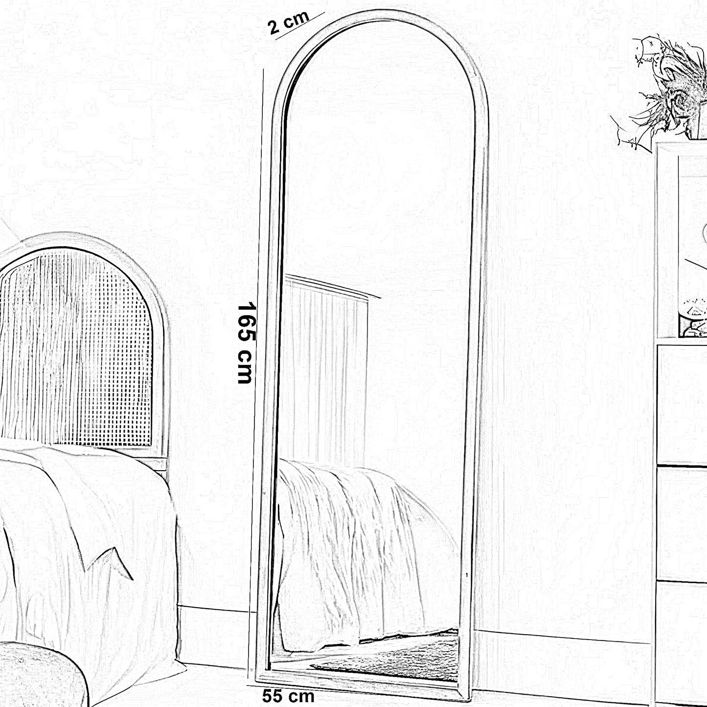 مرايا بإطار خشب ام دي اف، 55*2*165 سم