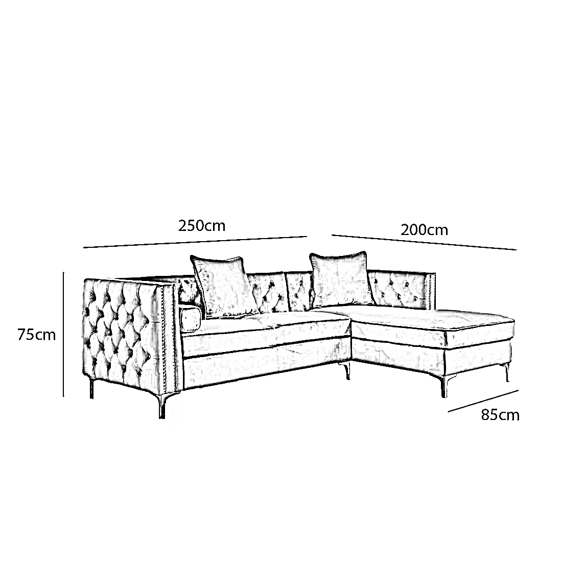 ركنة كابتونية سحارة خشب زان، 250*200*75 سم