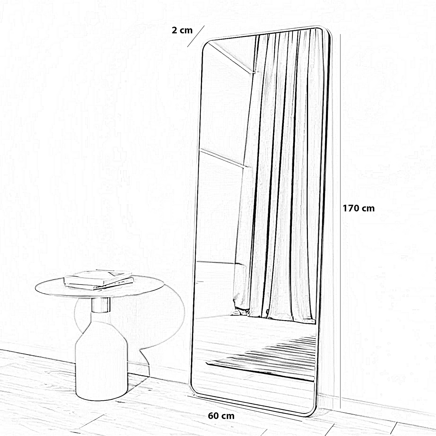 مرايا بإطار خشب ام دي اف، 60*2*170 سم