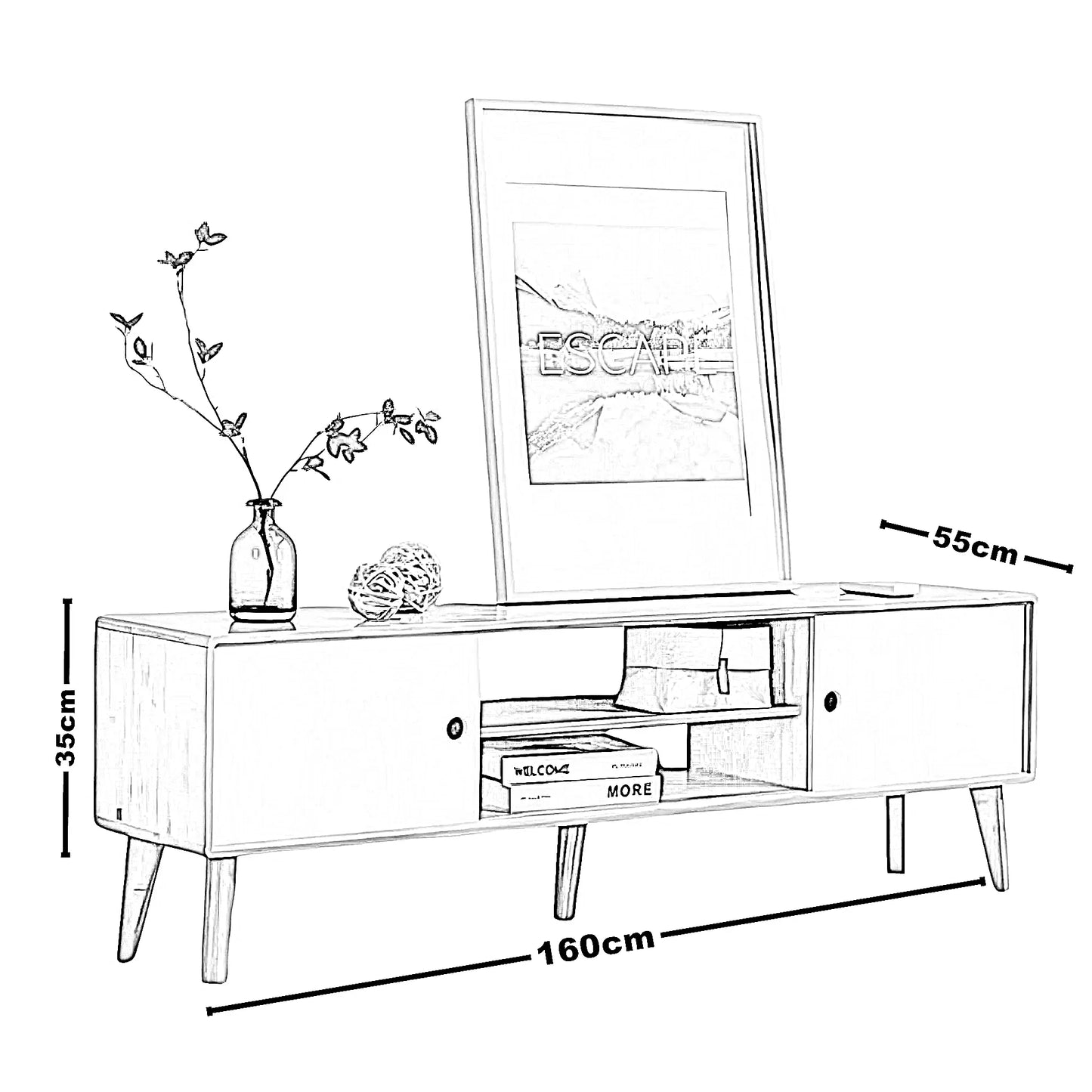 ترابيزة تليفزيون ام دي اف، 160*55*35 سم