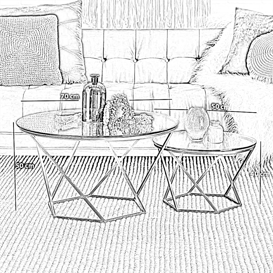 طقم ترابيزات قهوة متداخلة ستيل بسطح زجاج، قطعتين