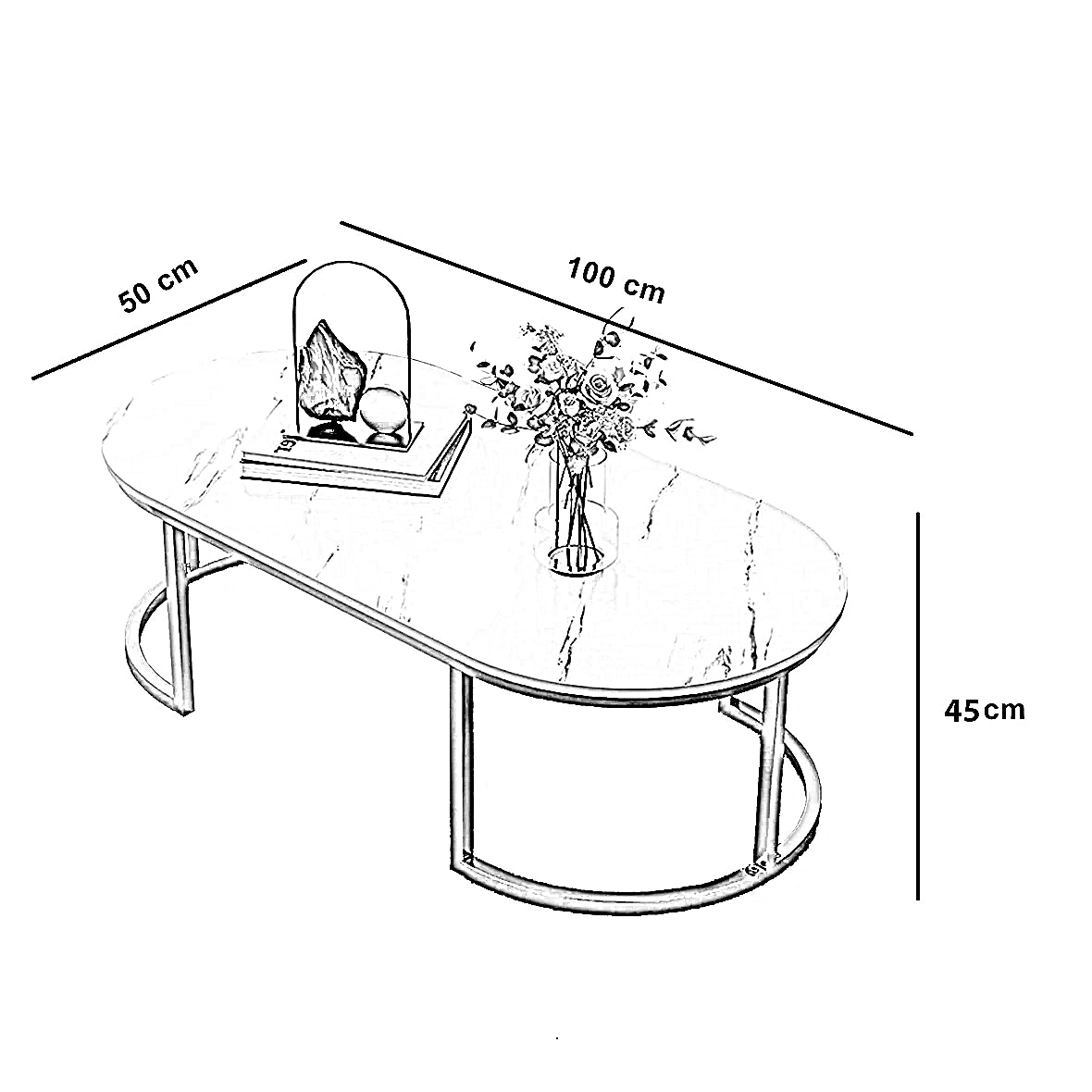 ترابيزة قهوة معدن، 100*50*45 سم