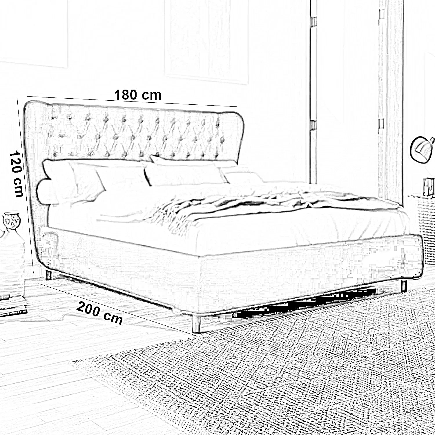 سرير سوبر كينج خشب ام دي اف و زان، 180*200*120 سم