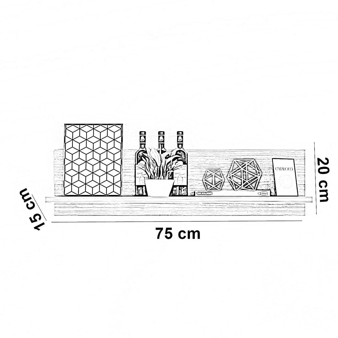 رف حائط ام دي اف، 75*15*20 سم