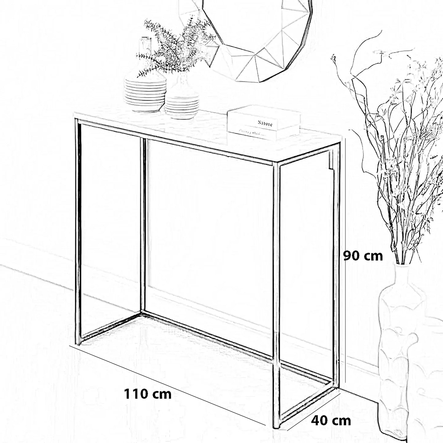 كونسول معدن بسطح رخام، 110*40*90 سم