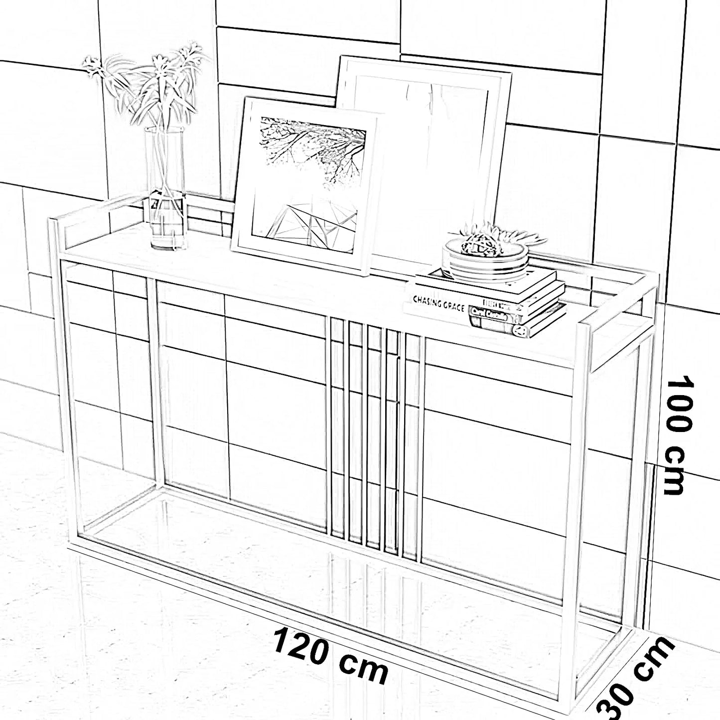 كونسول ستيل بسطح رخام، 120*30*100 سم