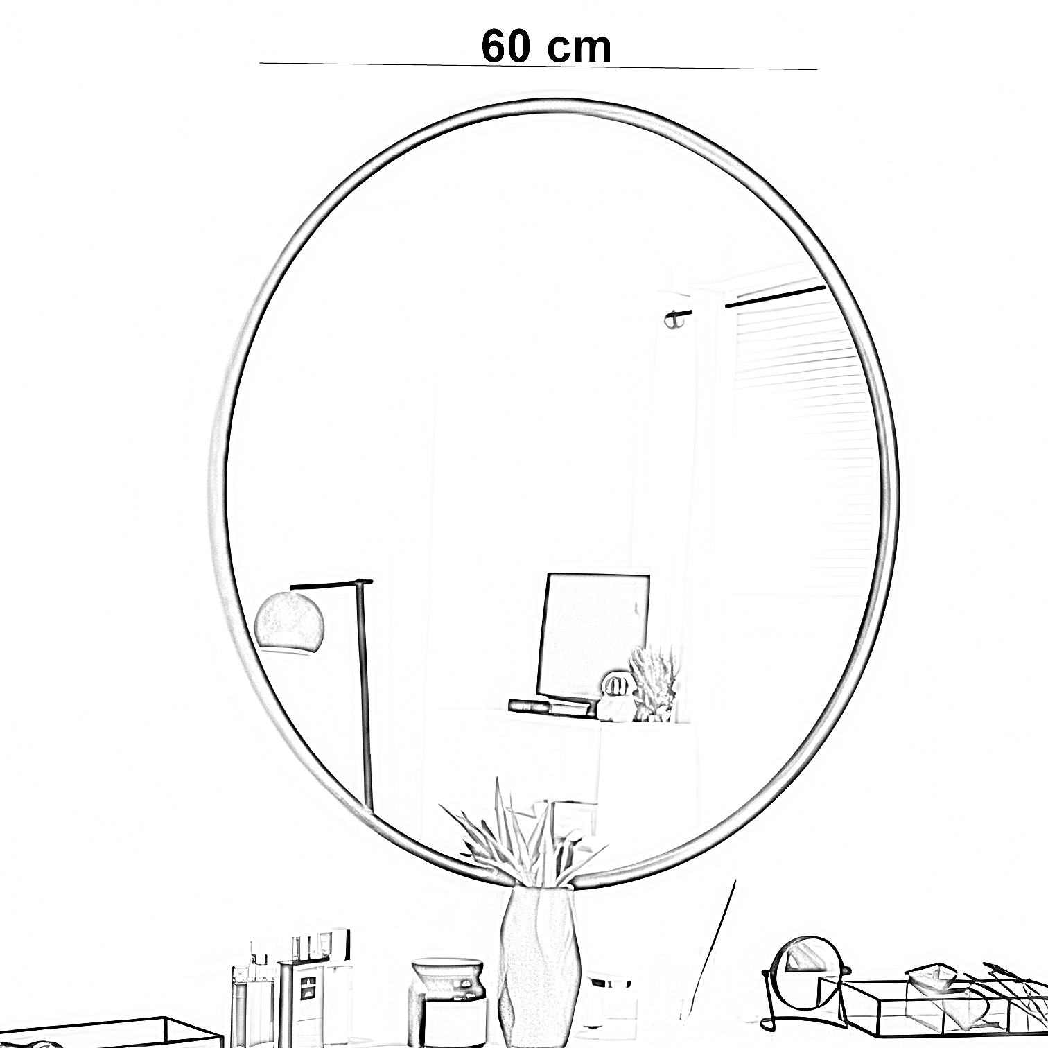 مرايا حائط بإطار أسود، 60 سم