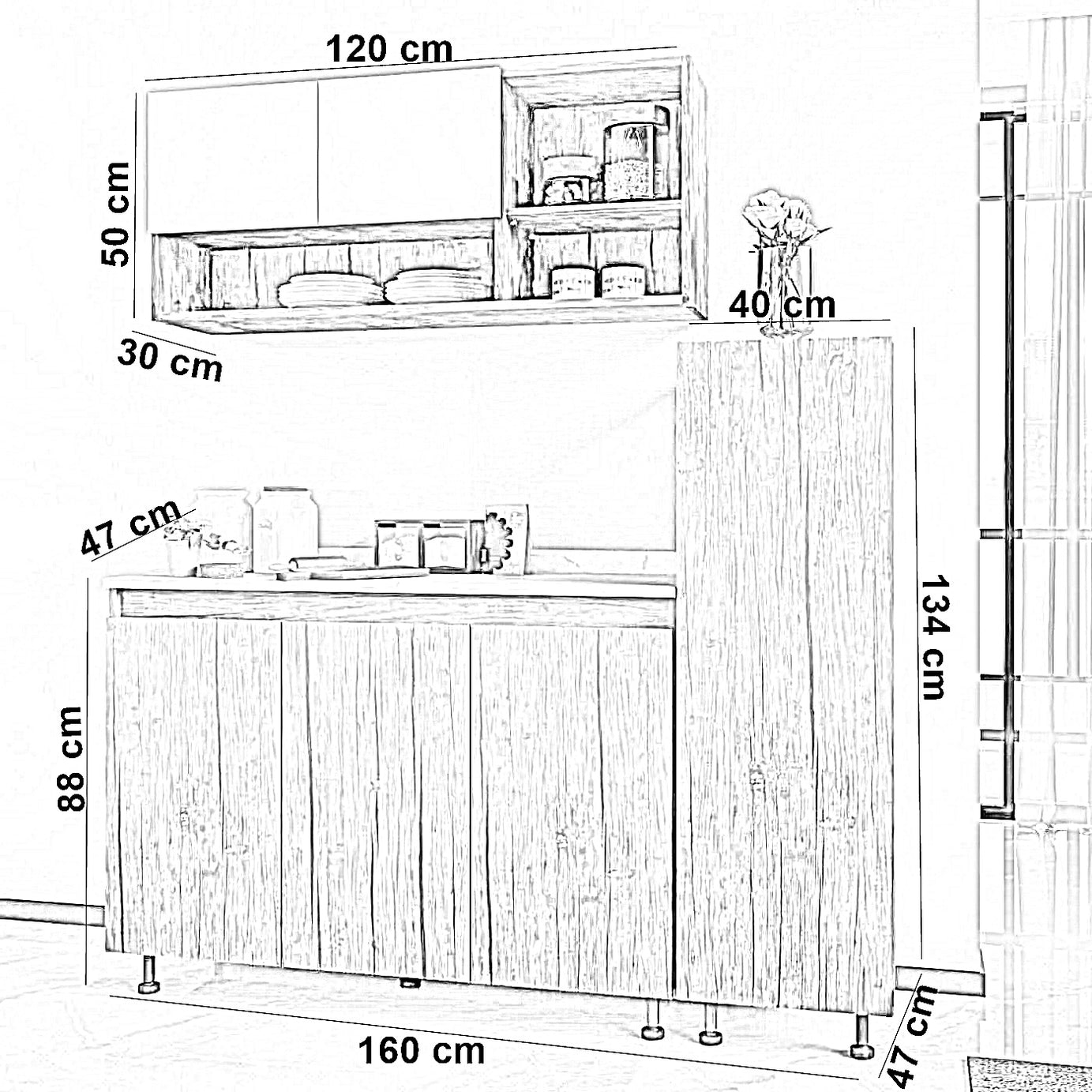 مطبخ خشب ام دي اف، 3 قطع