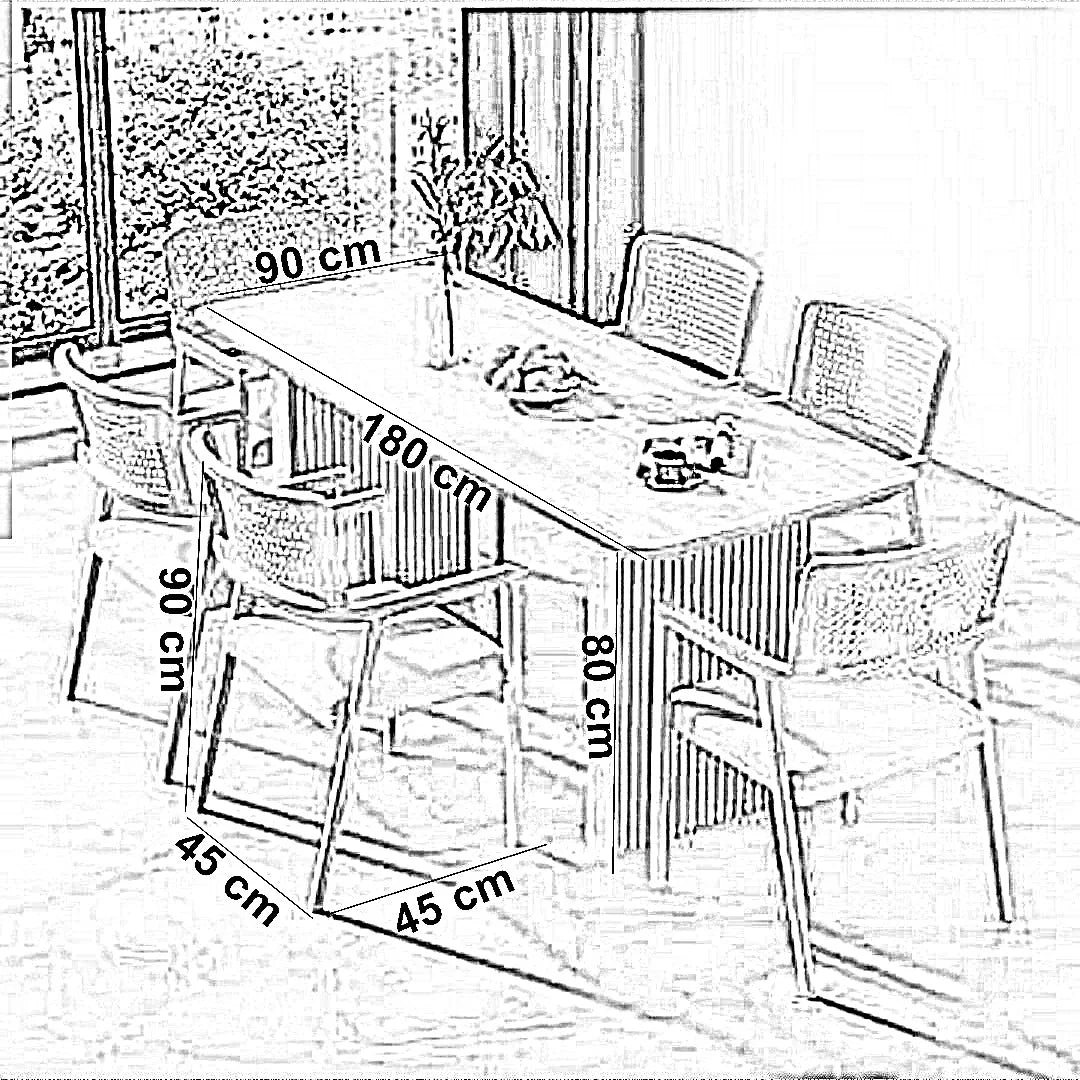 طقم سفرة خشب زان و كونتر، 7 قطع