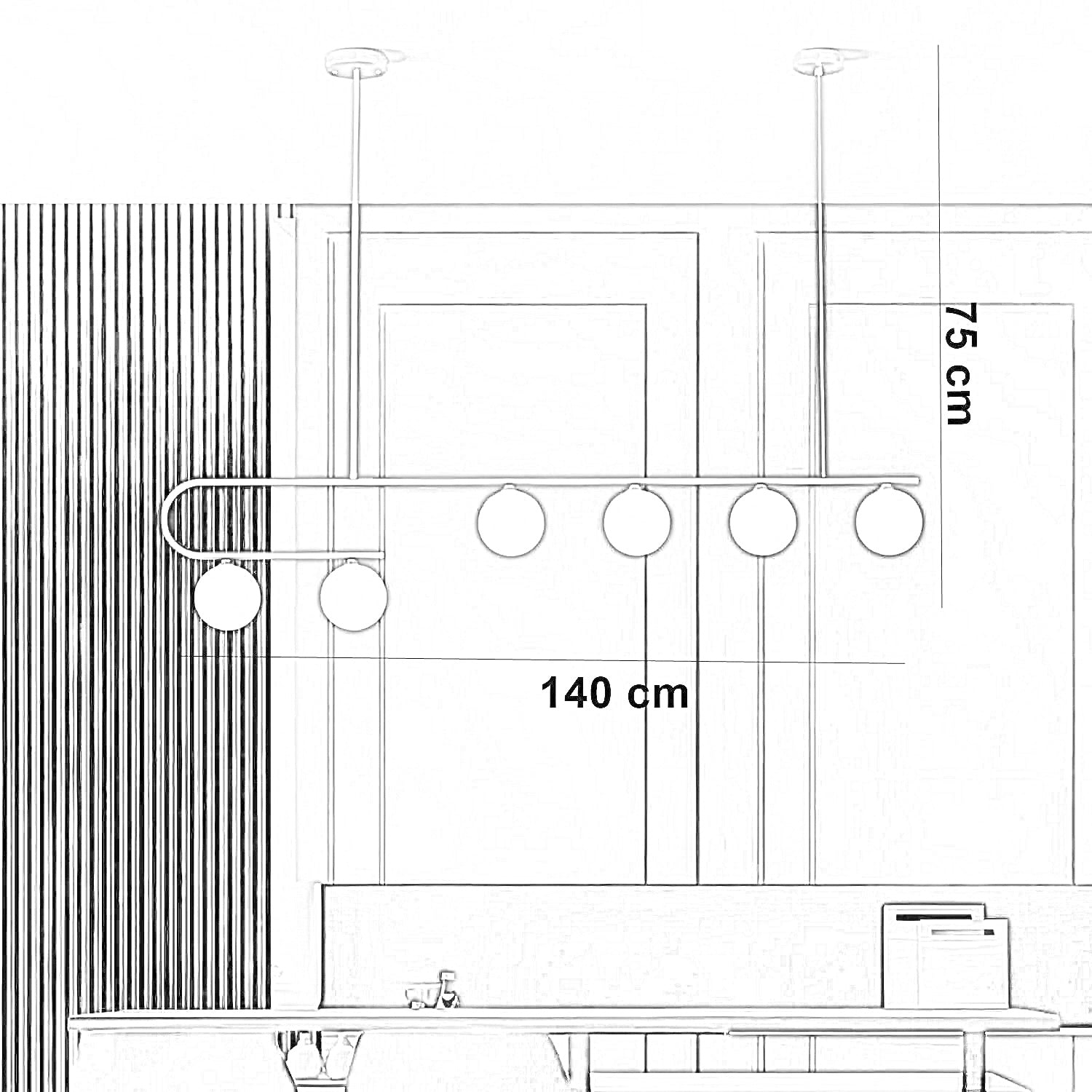 نجفة ستيل وزجاج، 140*75 سم
