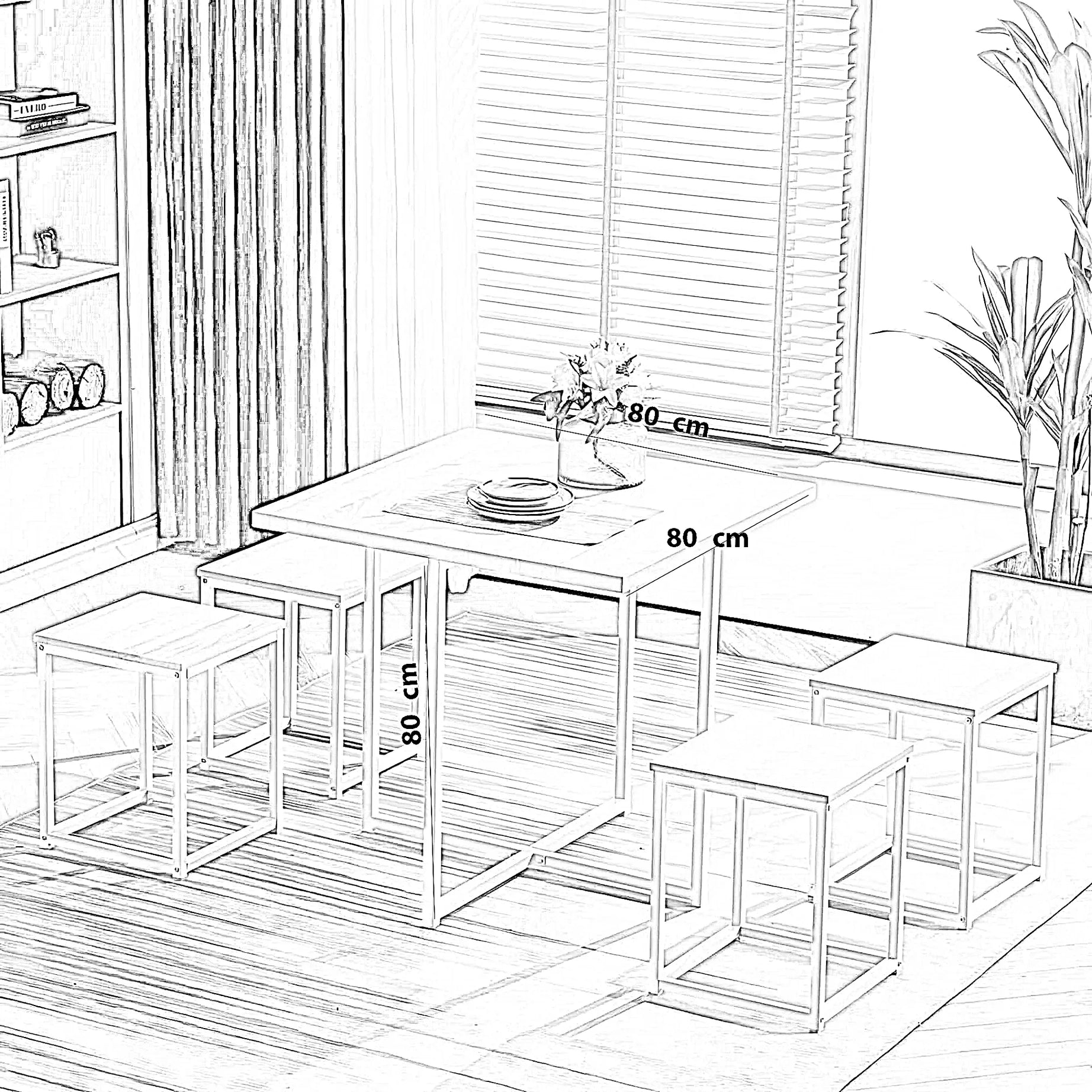 طقم سفرة ستيل وخشب ام دي اف، 5 قطع