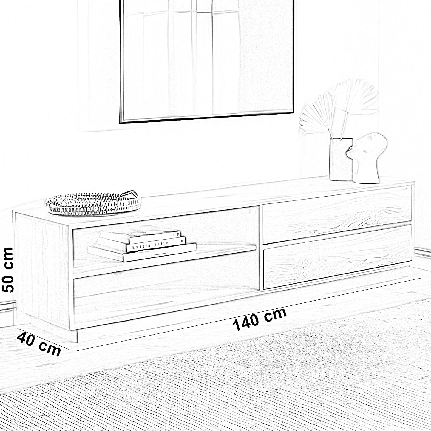 ترابيزة تليفزيون خشب كونتر، 140*40*50 سم