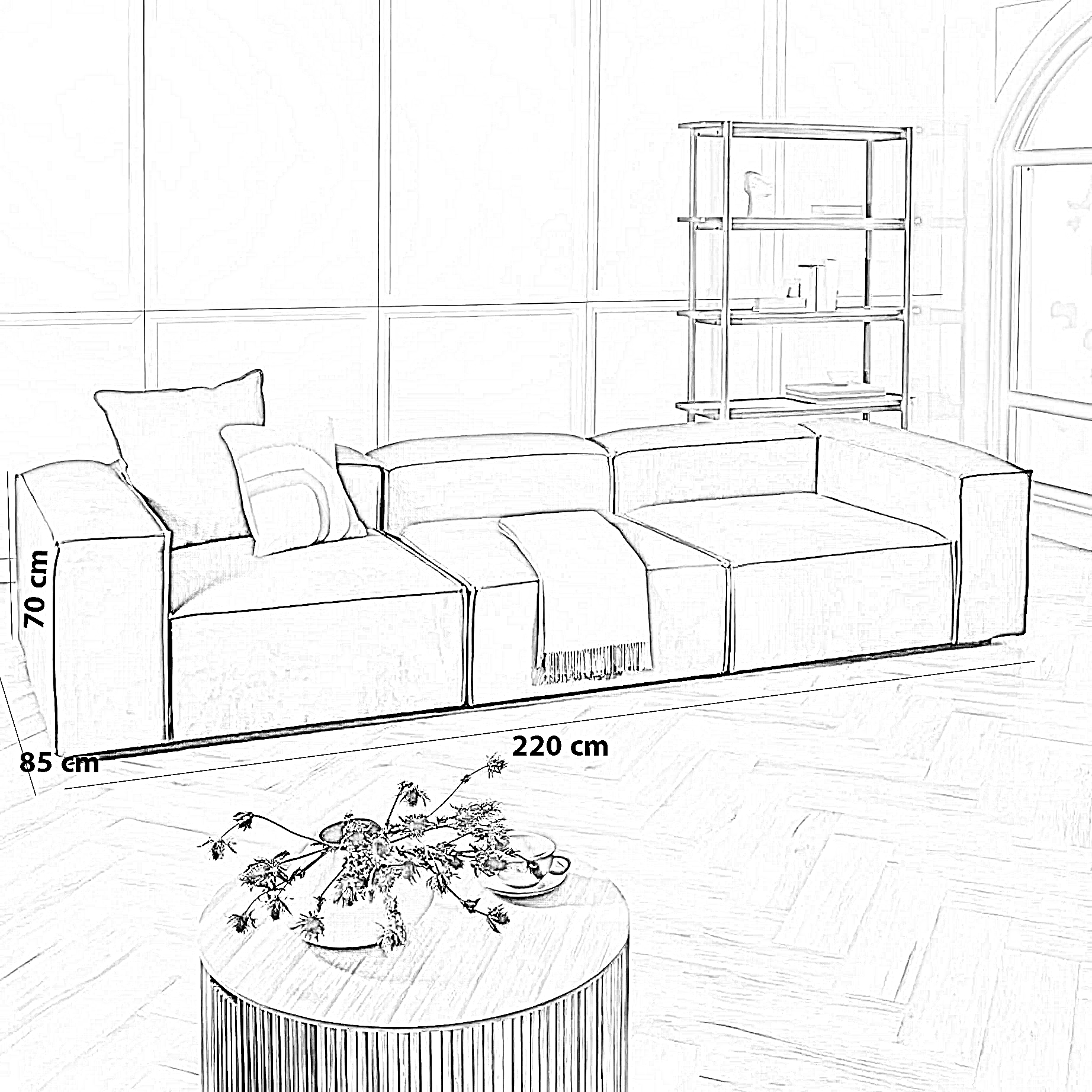 كنبة خشب طبيعي، 220*85*70 سم