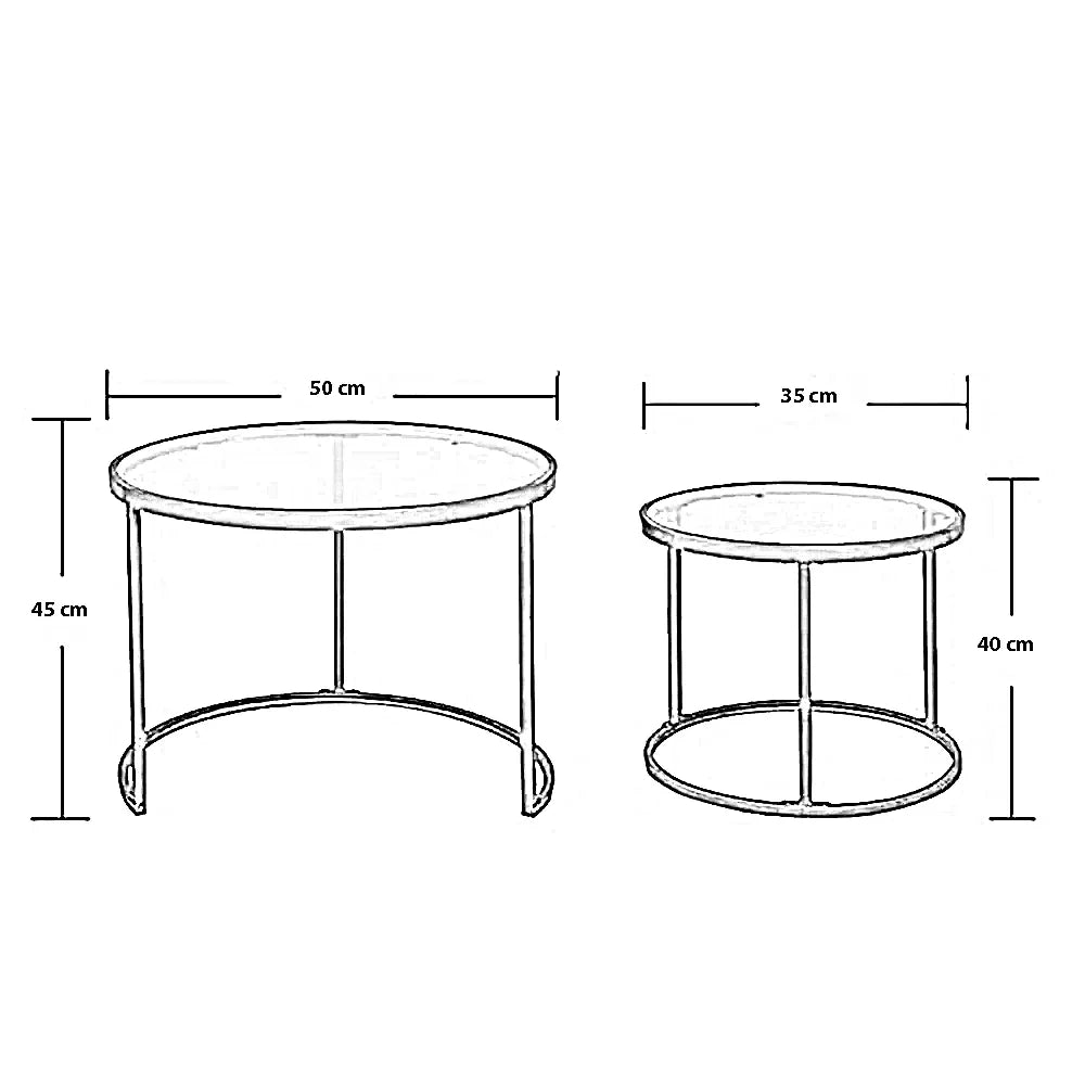 طقم ترابيزات قهوة متداخلة ستيل بسطح زجاج، قطعتين
