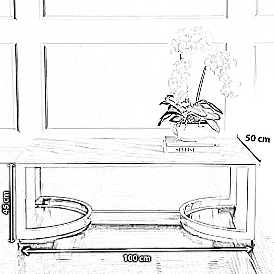 ترابيزة قهوة ستيل بسطح رخام، 100*50*45 سم