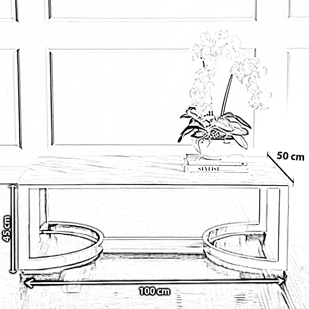 ترابيزة قهوة ستيل بسطح رخام، 100*50*45 سم