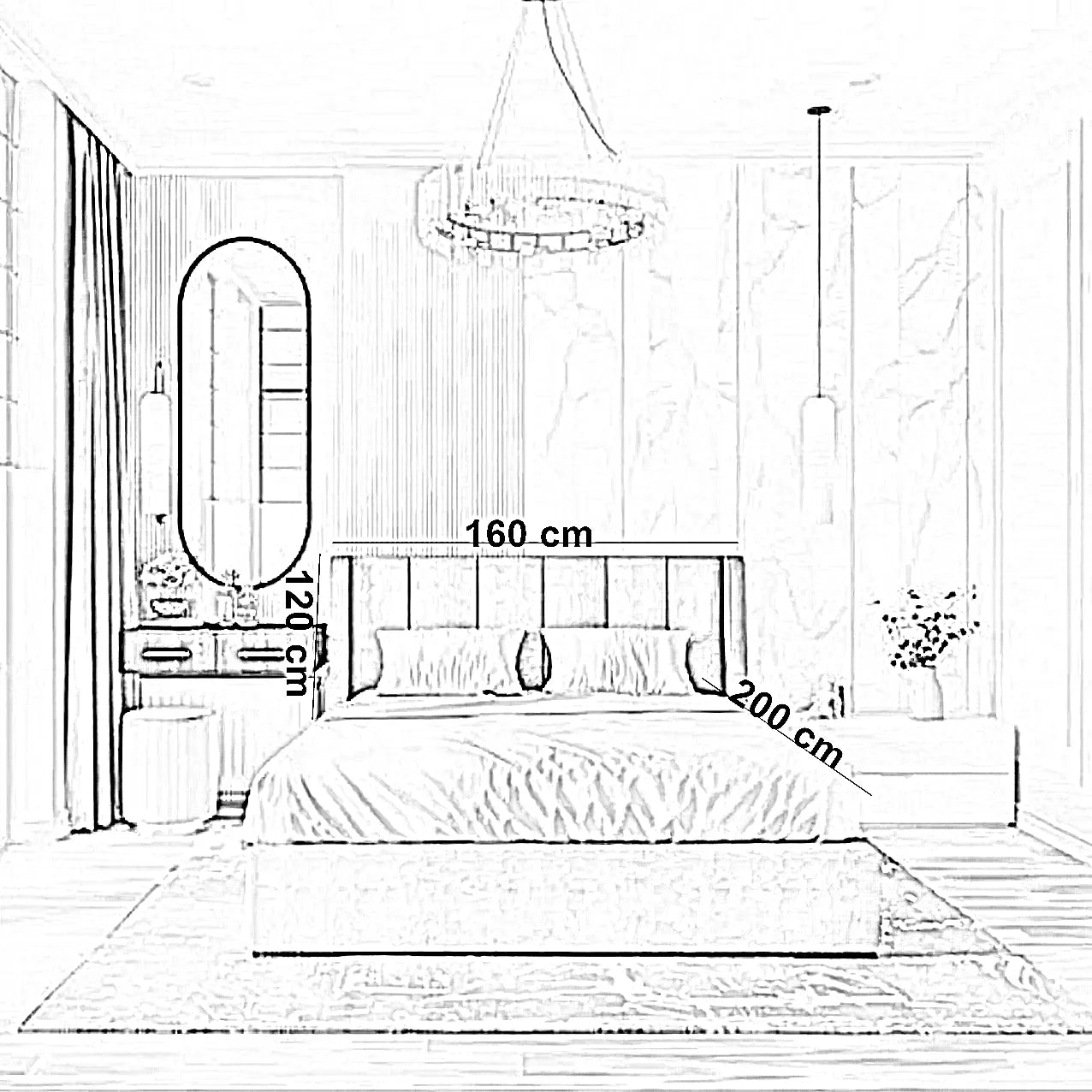 سرير كينج خشب ام دي اف و زان، 160*200*120 سم