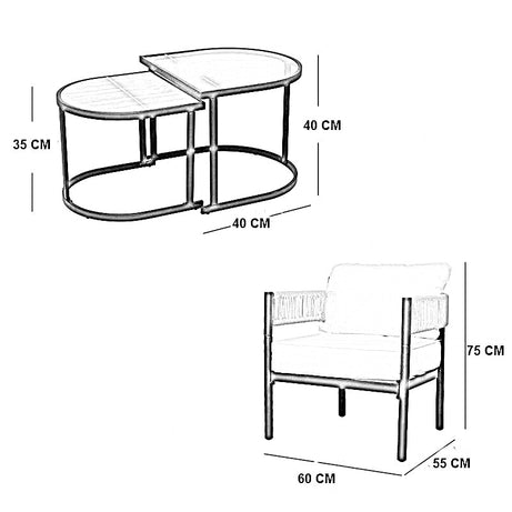 طقم خارجي ستيل و دوبار، 3 قطع