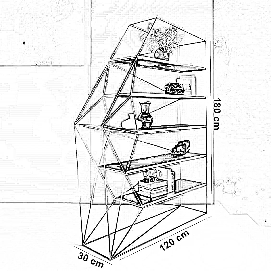 وحدة أرفف ستيل و ام دي اف، 120*30*180 سم